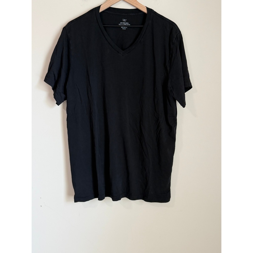 Save Khaki United Mens XXL Black V Neck T-Shirt 100% Cotton Made In‎ USA